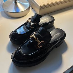 Jeffrey Campbell platform mule loafers with buckle detail